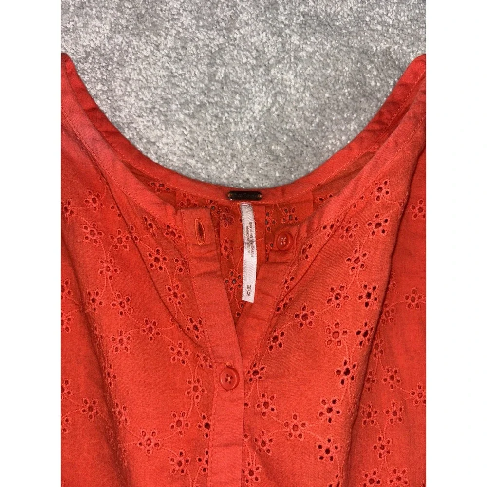 FREE PEOPLE Stars Align Cotton Eyelet Top in Orange Size M *‎